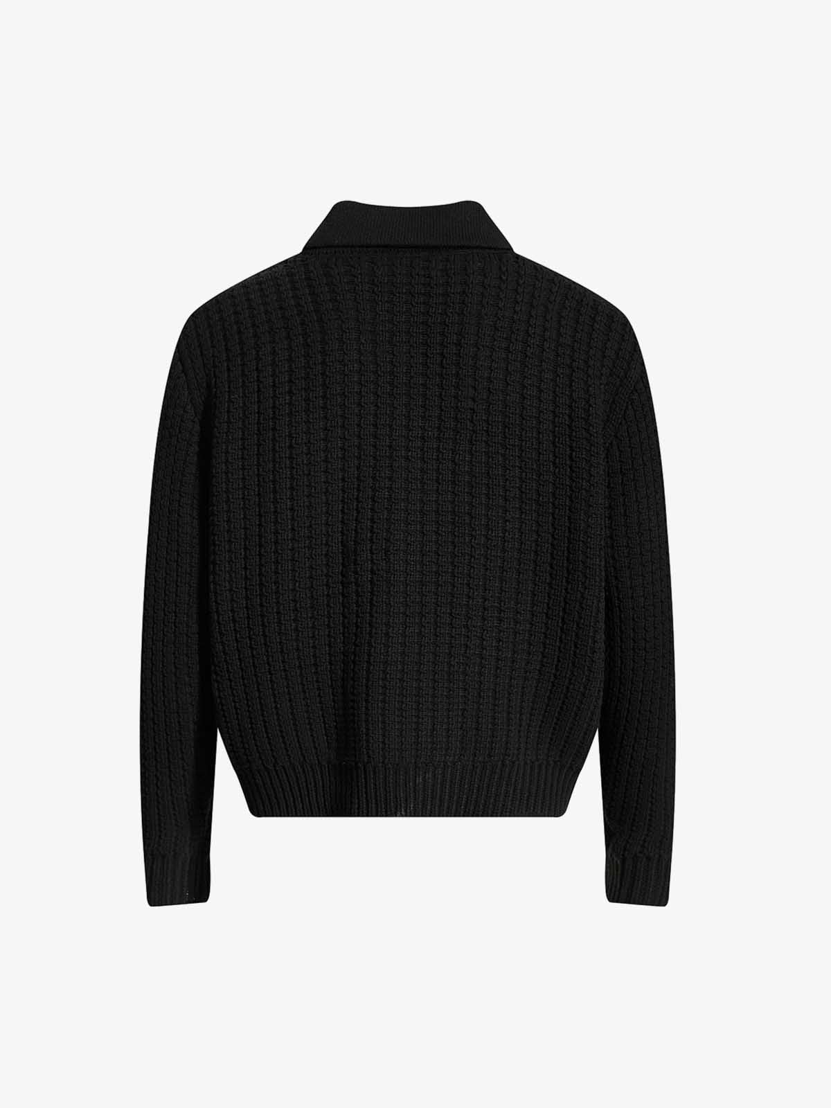 Retro Cable Knit Button-Up Collared Cardigan Sweater 