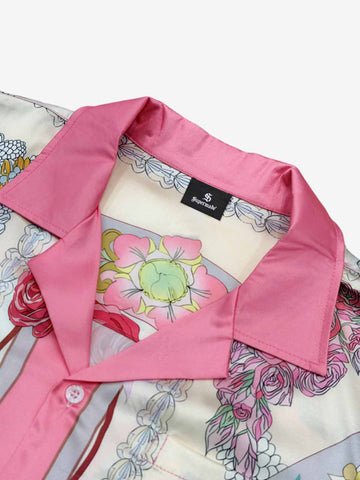 Baroque Floral Satin Cuban Shirt 