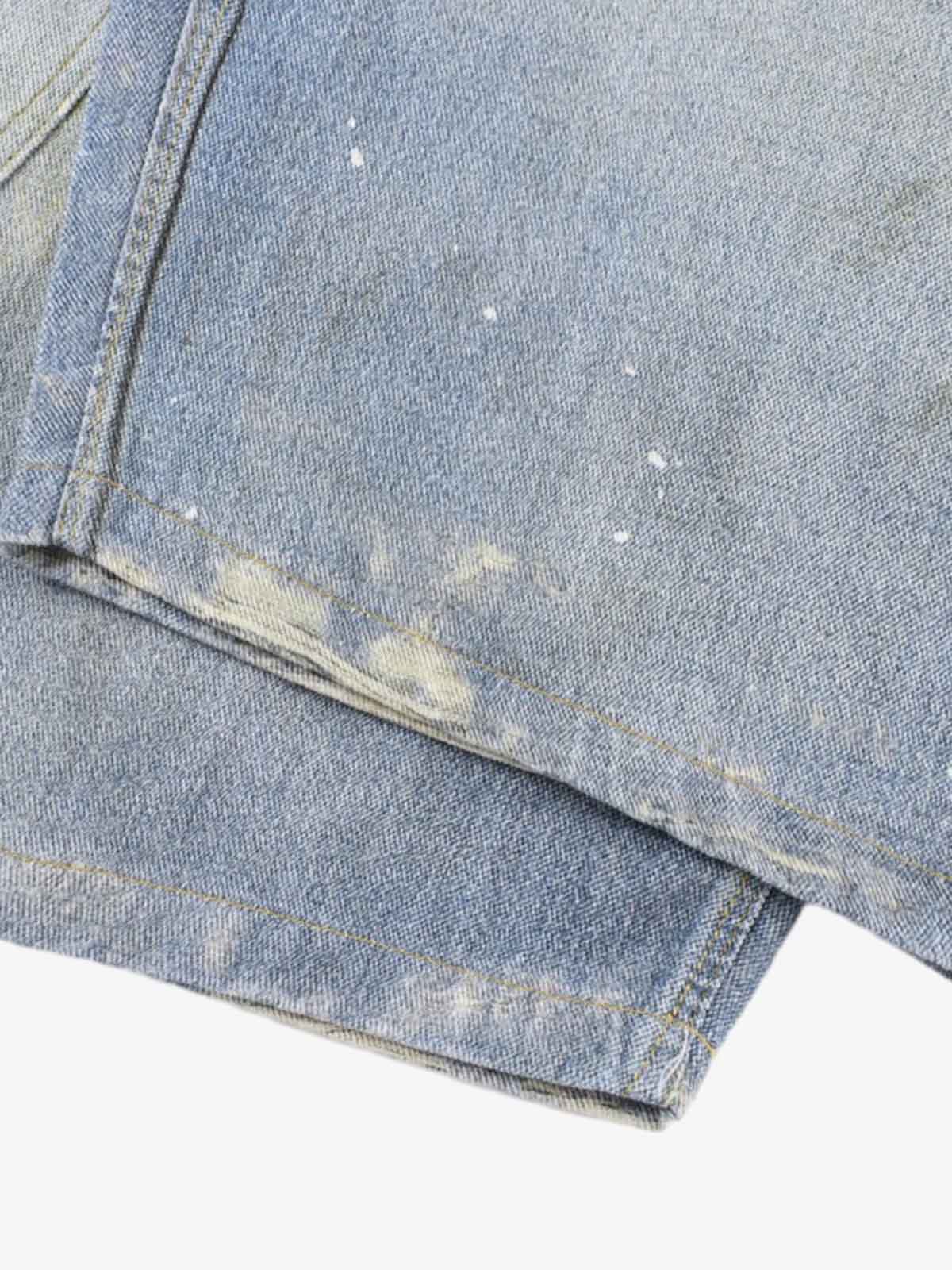 Tie Graphic Print Vintage Wash Wide Leg Denim Jeans 