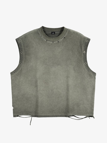 Grommet Side Washed Sleeveless T-Shirt