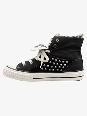 Zebra Studded Double-Layer Canvas Sneakers