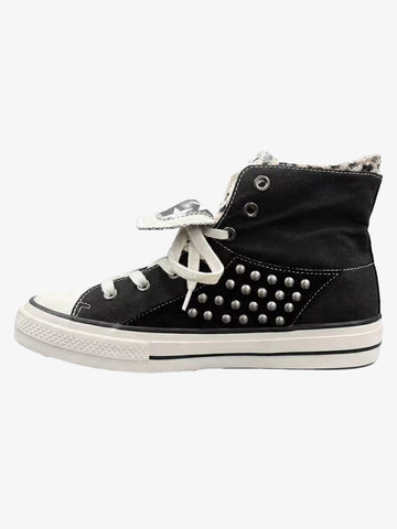 Zebra Studded Double-Layer Canvas Sneakers