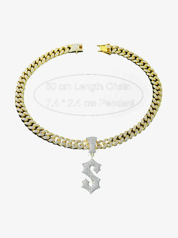 Cuban Chain Letter S Pendant Necklace 