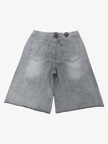 Embroidered Washed Denim Shorts