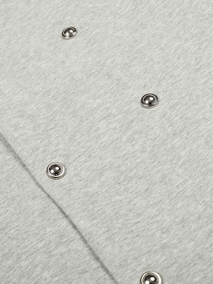 Button Detail Striped Panel Faux Layered Jacket 