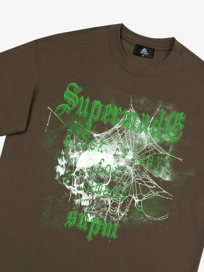 Gothic Skull Spiderweb Graphic T-Shirt 