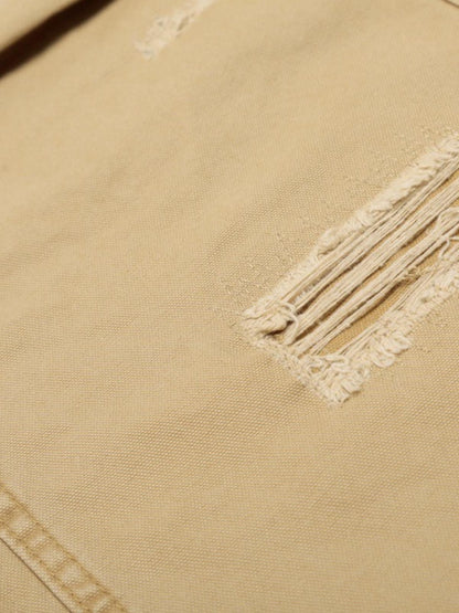 Hole Patch Pleated Multi-pocket Work Wear Casual Pants 