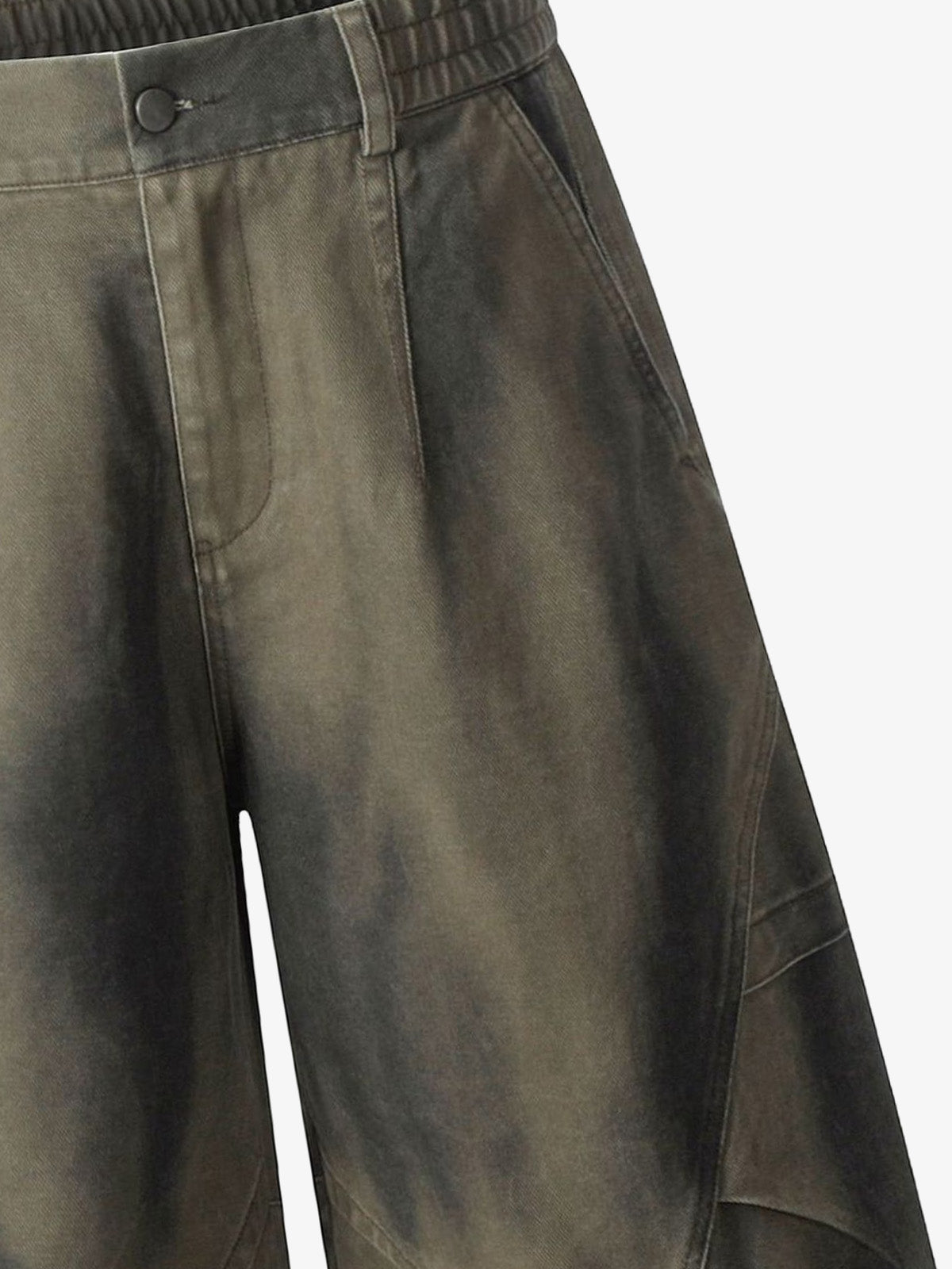 Olive Washed Wide-Leg Cargo Shorts – Cotton Twill Relaxed Fit Utility Shorts