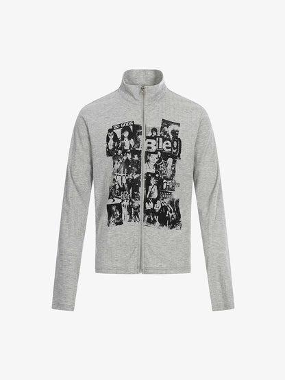 Retro Punk Print Knit Cardigan Long Sleeve Top 
