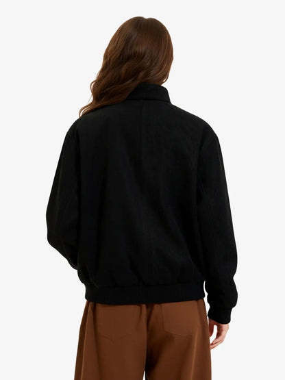 Vintage Stand Collar Metal Button-Structured Bomber Jacket 