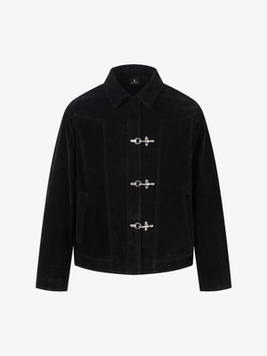 Retro Unique Metal Button Lapel Suede Bomber Jacket - 2538 