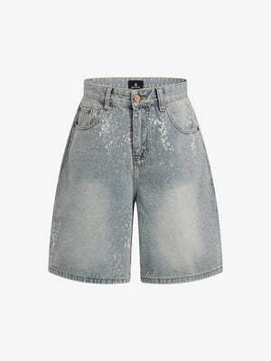 Splatter Washed Denim Shorts