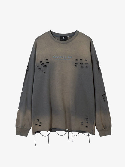 Gradient Washed Ripped Casual Sweatshirt 