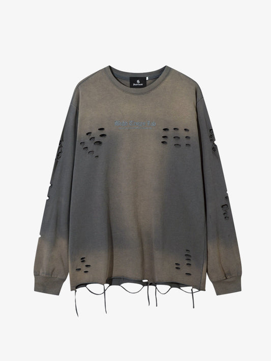 Gradient Washed Ripped Casual Sweatshirt