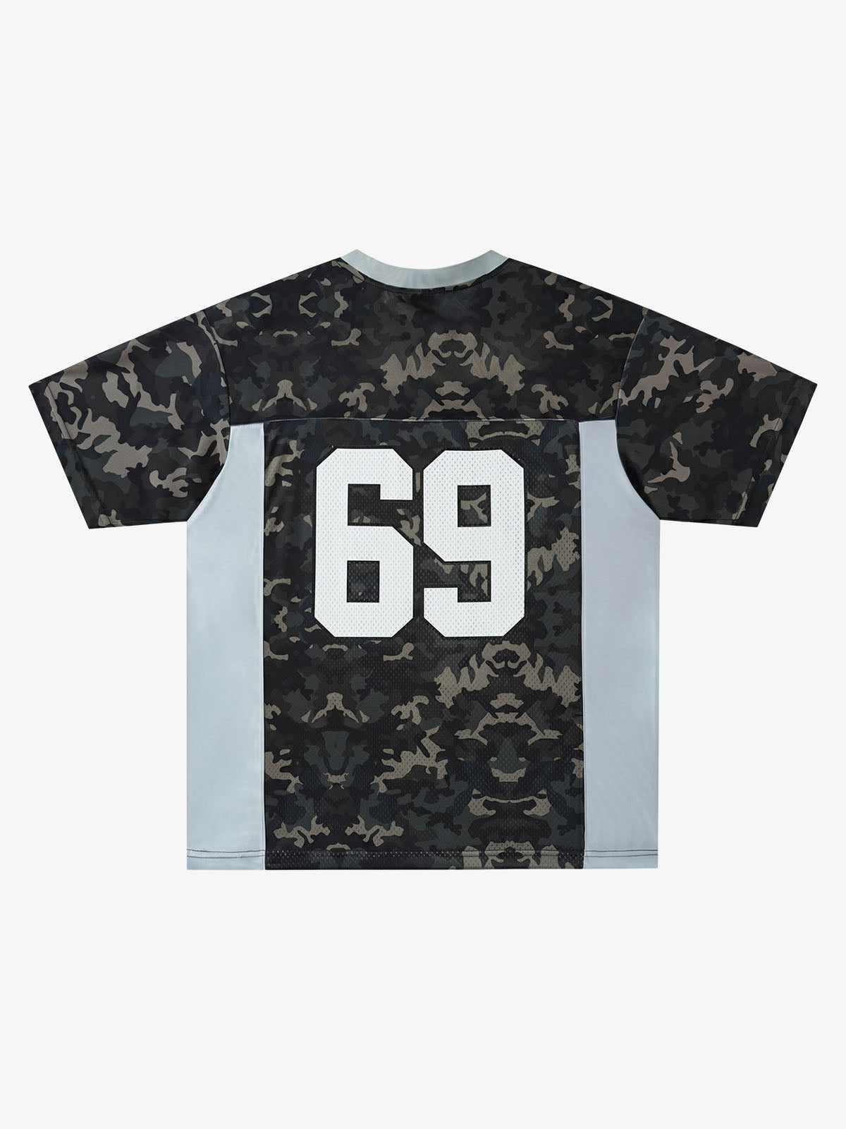 Camo Patchwork Mesh Jersey Sleeve T-Shirt – Oversized Streetwear Tee