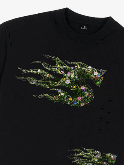 Distressed Abstract Floral Graphic Street T-Shirt 