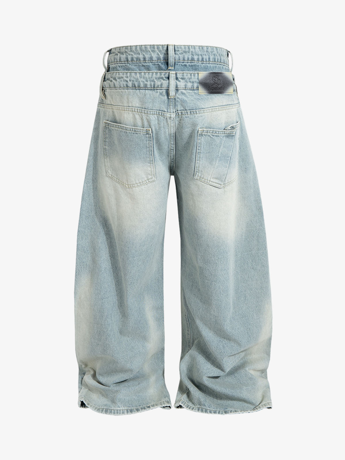 Layered Waist Vintage Washed Wide Leg Jeans 