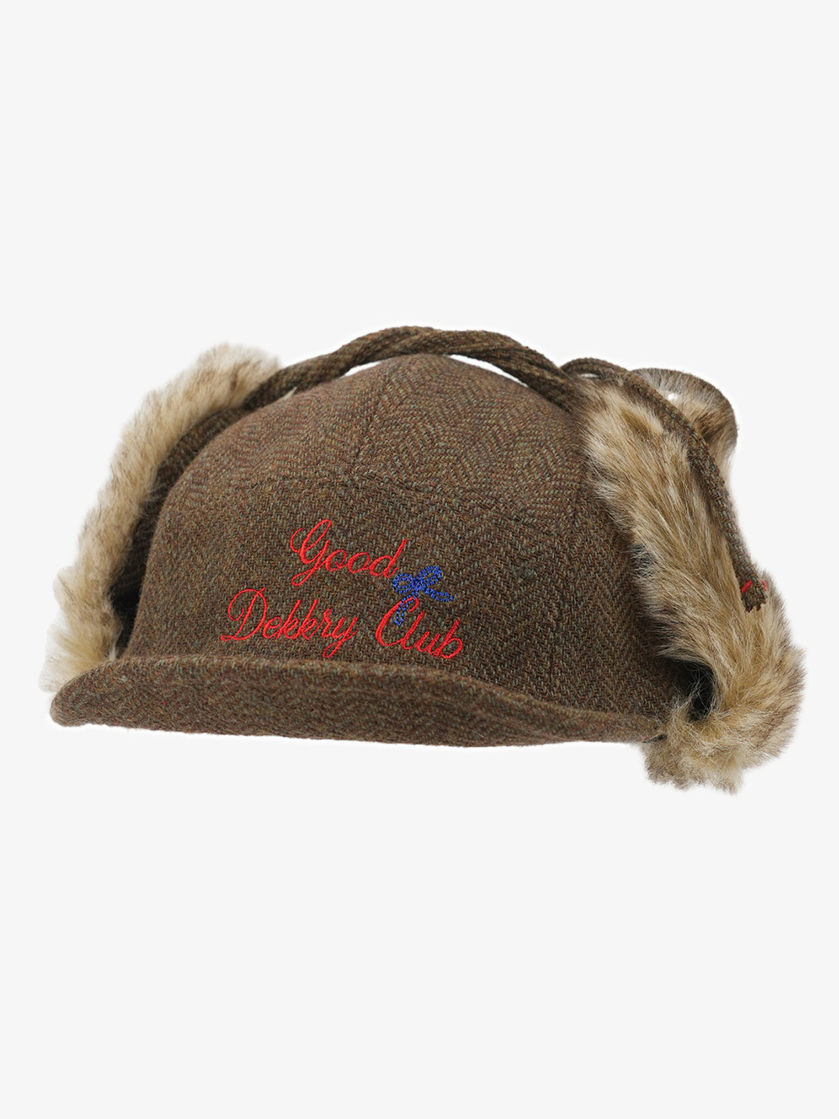 Retro Tweed Plush Earflap Embroidered Letter Cap 