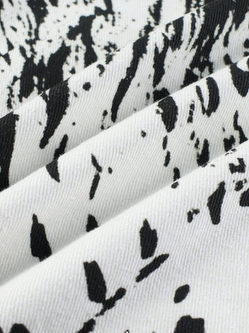 Abstract Print Wide-Leg Trousers – High-Waisted Cotton Blend Pants