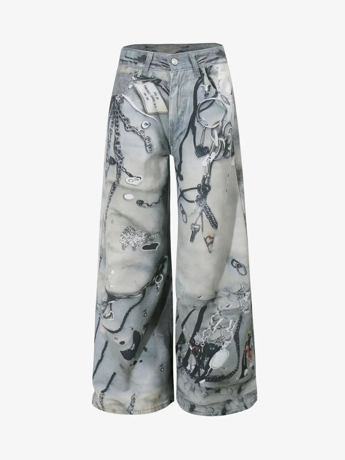 Abstract 3D Digital Print Wide-Leg Jeans 