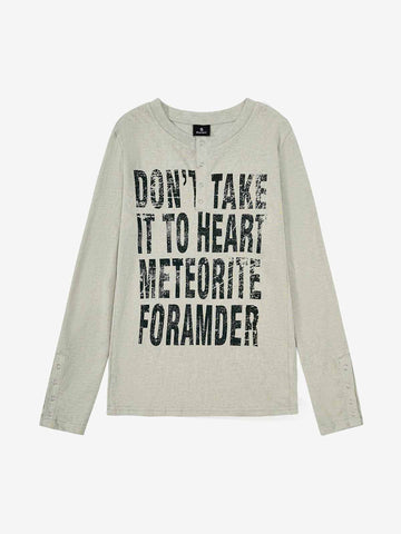 Vintage Grunge Text Print Henley Long Sleeve T-Shirt 