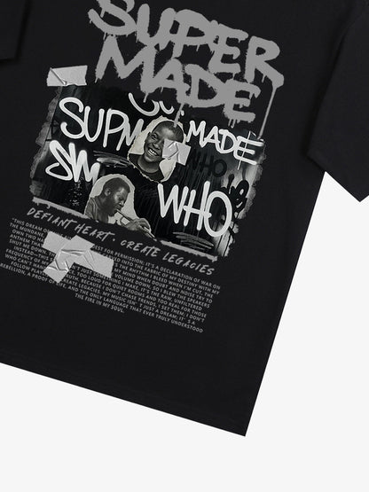 Streetwear Graffiti Character Collage Graphic T-Shirt 