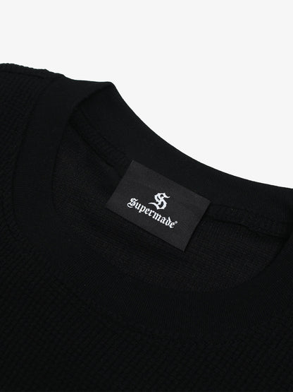Cotton Waffle Knit Graphic T-Shirt with The Supermade Records Print for Men 