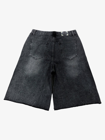 Embroidered Washed Denim Shorts