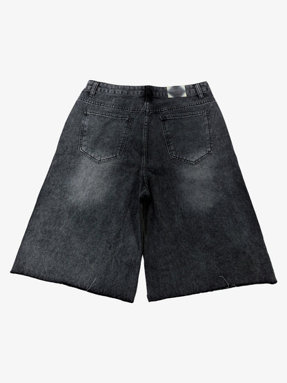 Embroidered Washed Denim Shorts