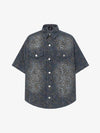 Vintage Leopard Print Washed Denim Short Sleeve Shirt 