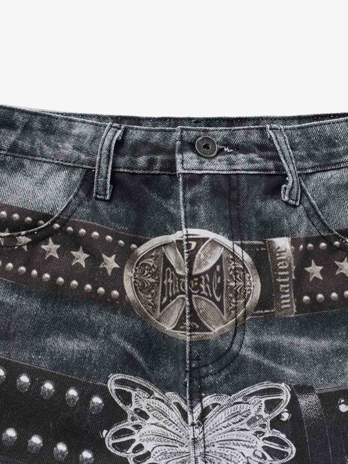 Butterfly Illusion Graphic Print Baggy Jeans 