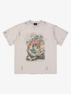 Statue of Liberty Graphic Distressed Reversible T-Shirt