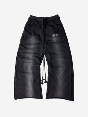 Washed Distressed Rhinestone Trim Sweatpants