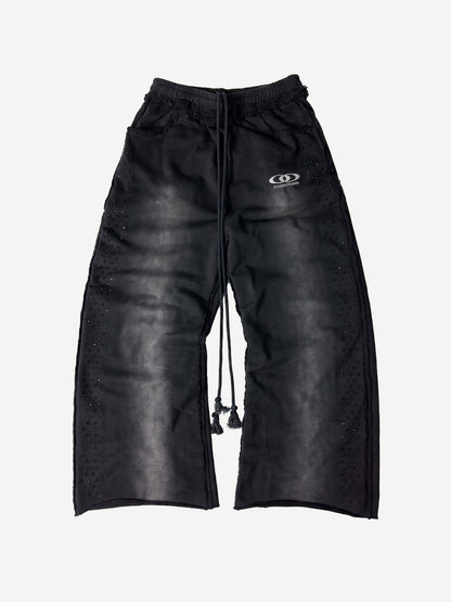 Washed Distressed Rhinestone Trim Sweatpants