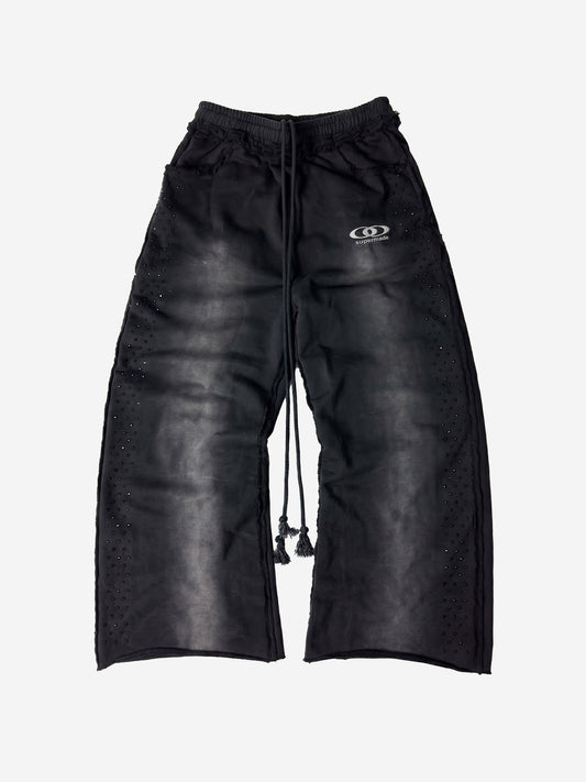 Washed Distressed Rhinestone Trim Sweatpants