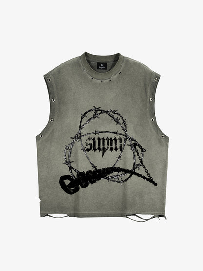 Barbed Wire Chain Graphic Sleeveless Vest 