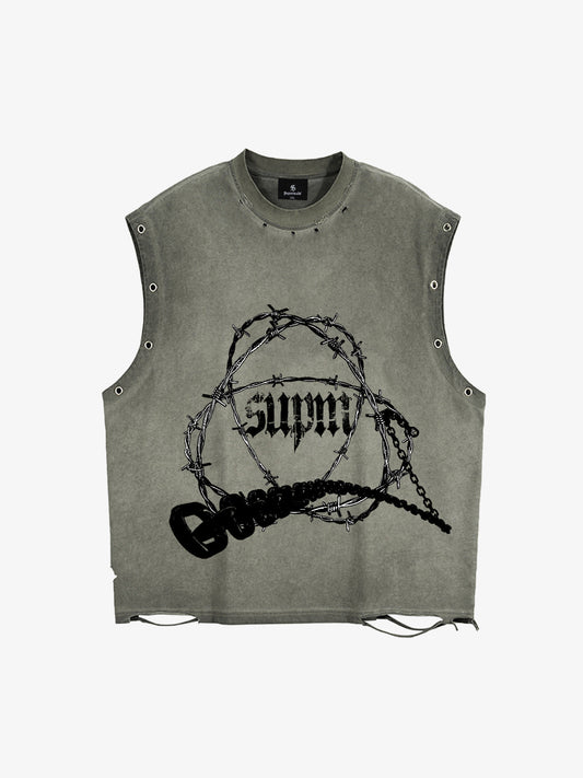 Barbed Wire Chain Graphic Sleeveless Vest 