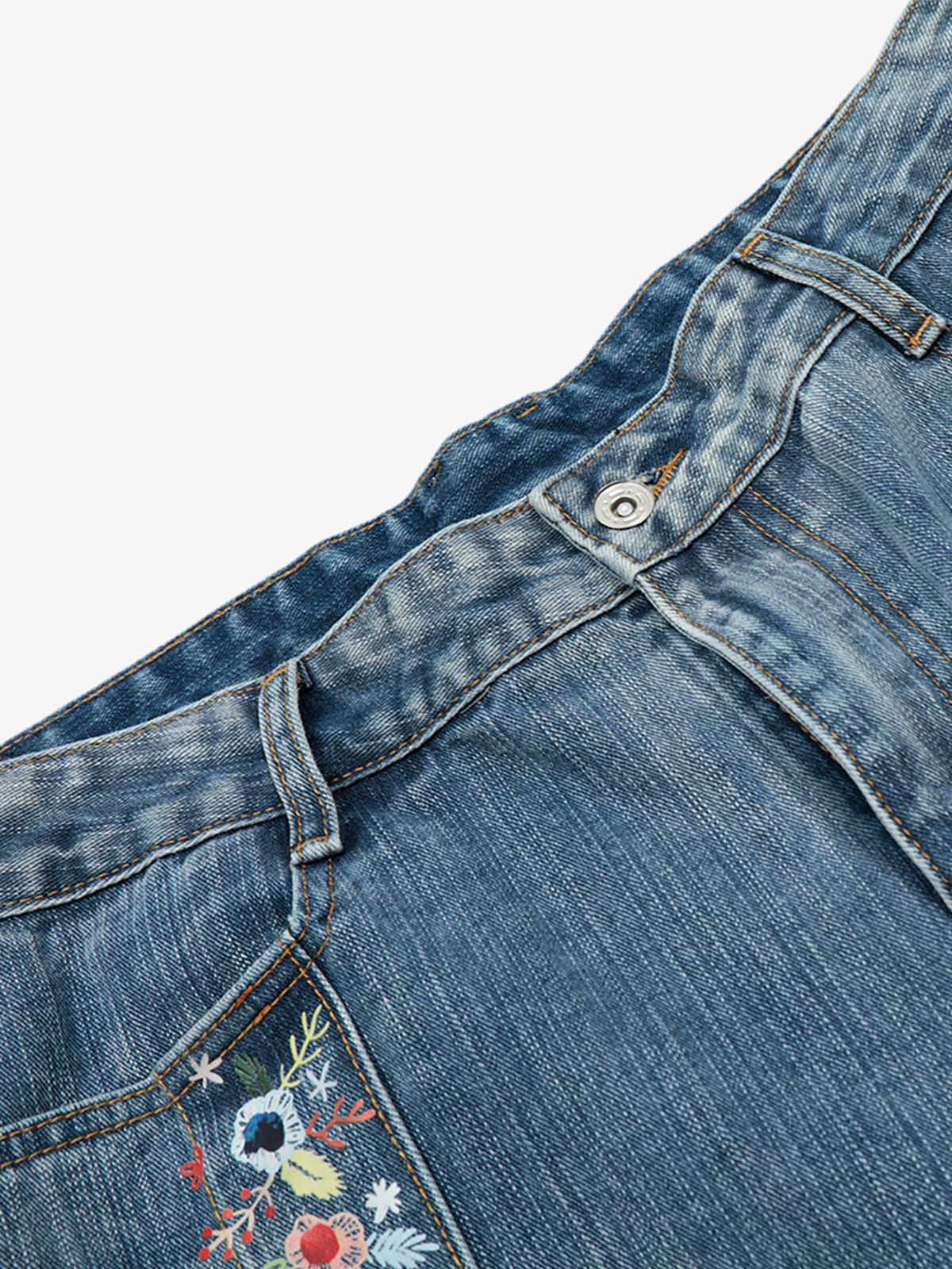 Floral Washed Denim Shorts