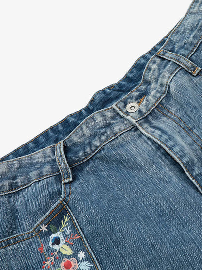 Floral Washed Denim Shorts