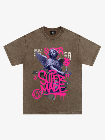 Street Pink Lucky Angel Graphic Design T-Shirt 