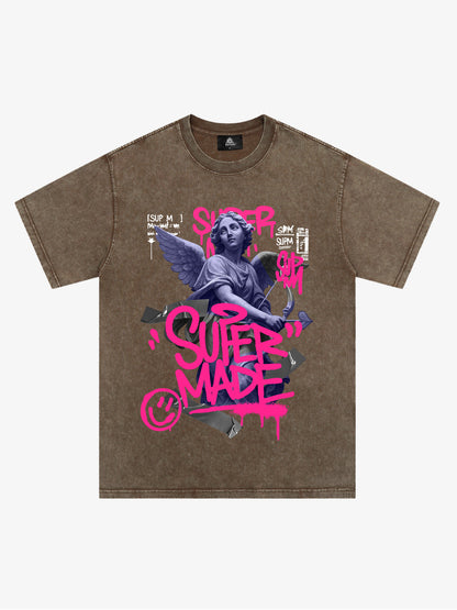 Street Pink Lucky Angel Graphic Design T-Shirt 