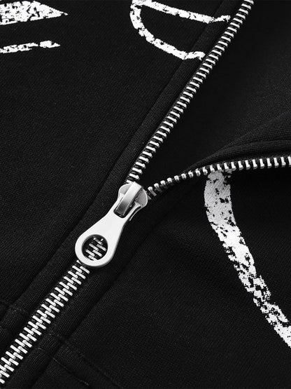 High Street Script Letter Print Zip-up Hoodie Jacket 