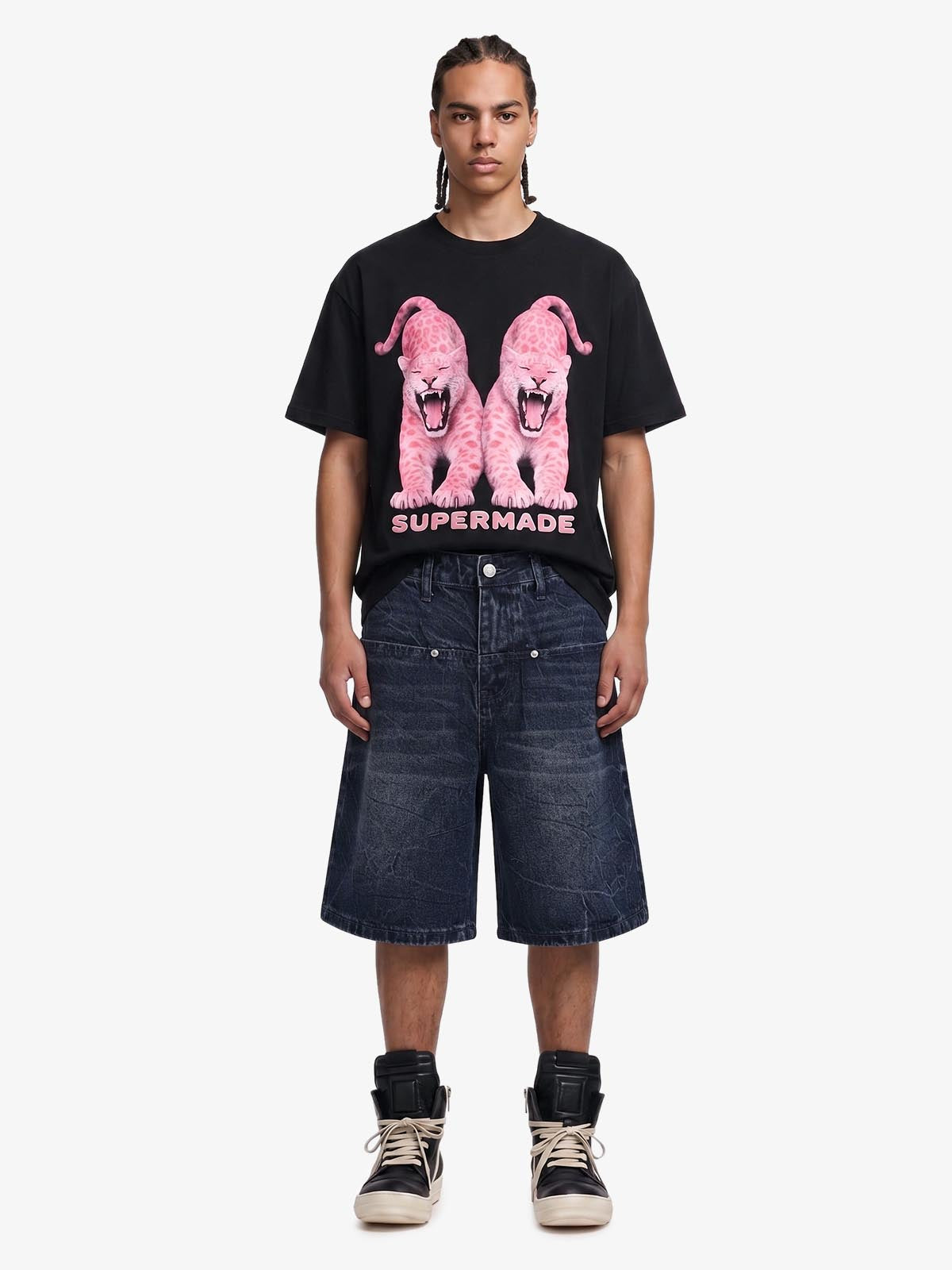 Wide Leg Washed Denim Shorts