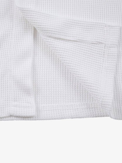 Plaid Scarf Sleeve Waffle Shirt with Letter Embroidery