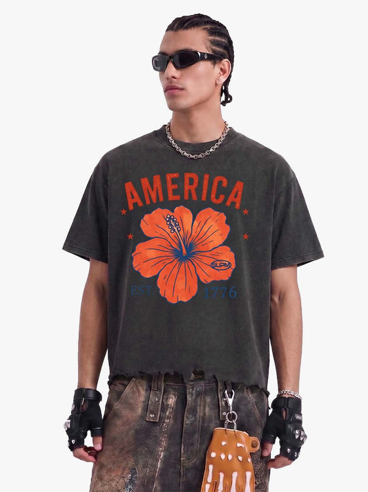 Acid Wash Ripped Floral T-Shirt