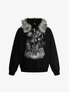 Detachable Fur Collar Printed Cardigan Half-Zip Hoodie 