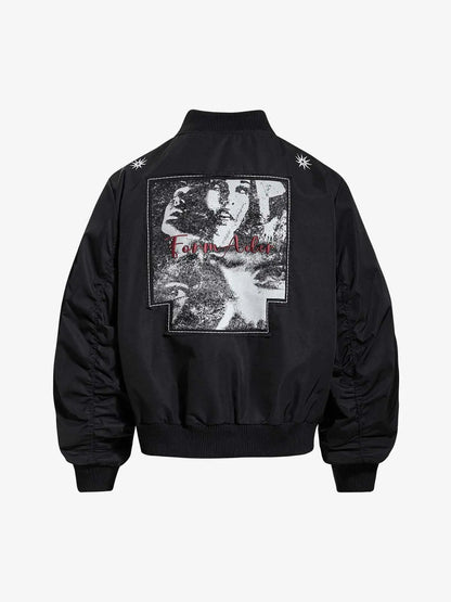 Vintage Graphic Star Embroidered Bomber Jacket 