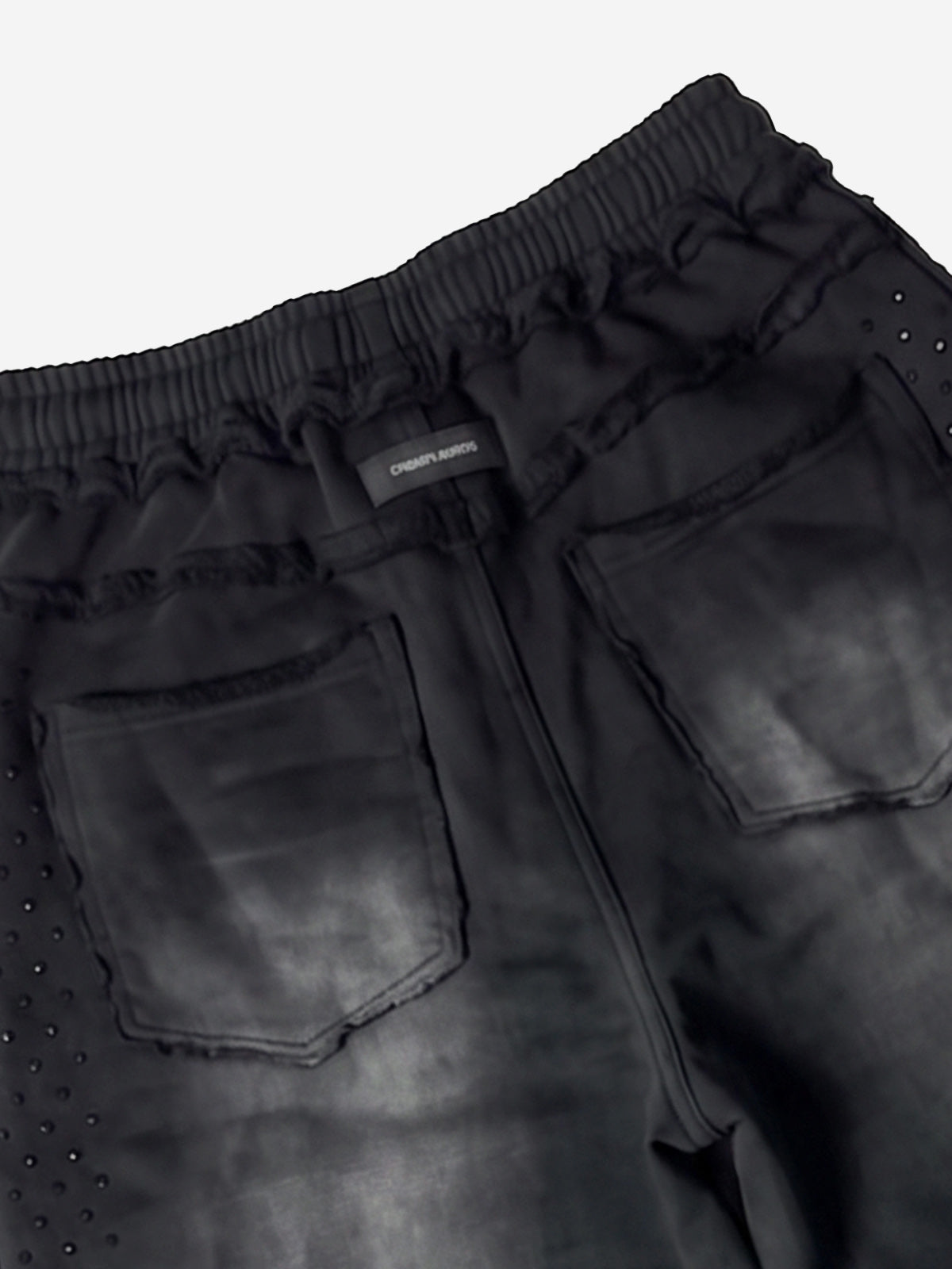 Washed Distressed Rhinestone Trim Sweatpants