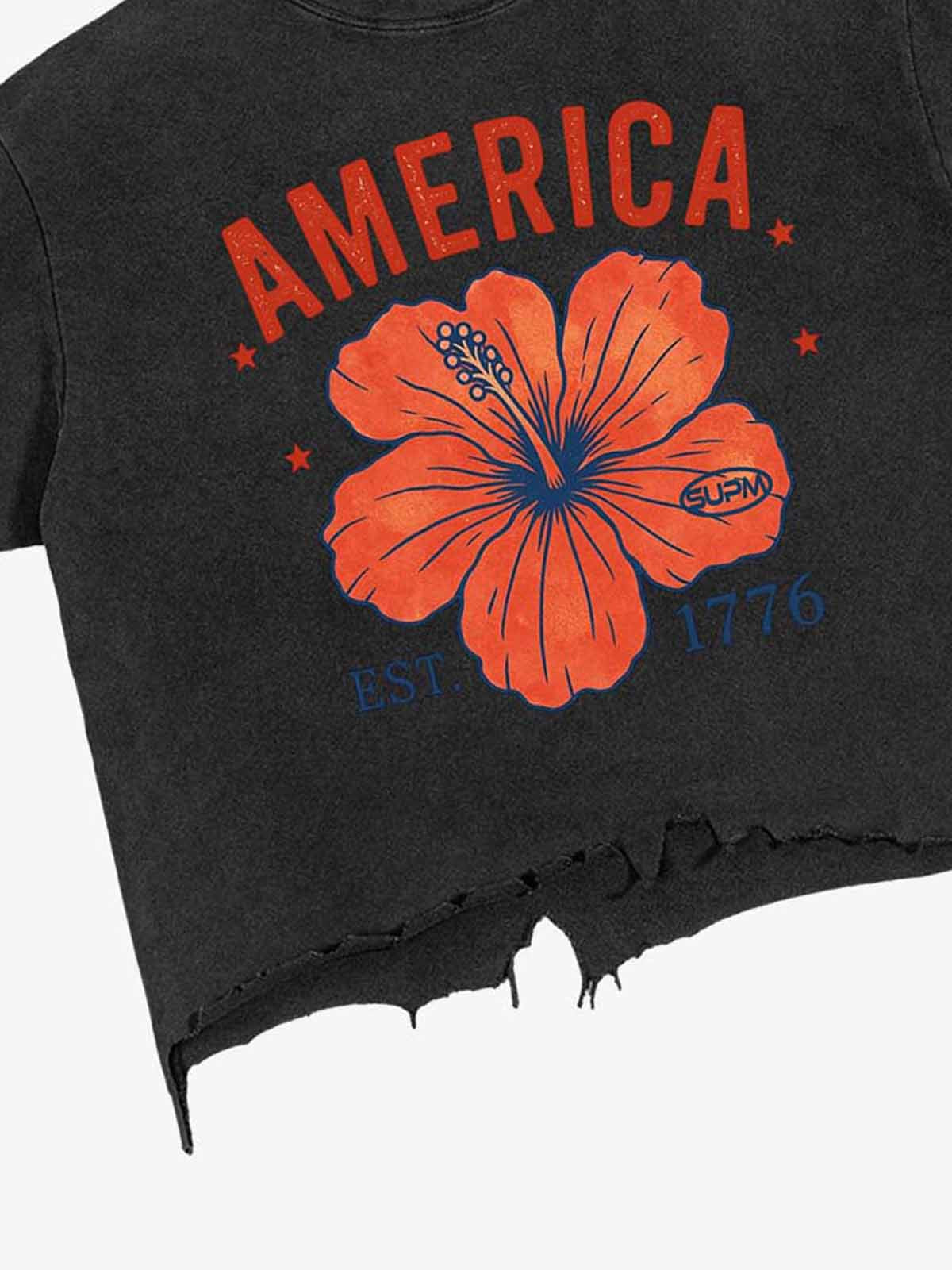 Acid Wash Ripped Floral T-Shirt