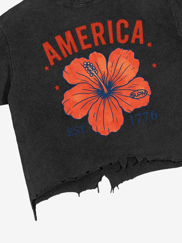 Acid Wash Ripped Floral T-Shirt